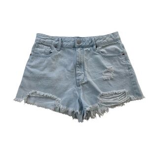 Pacsun Womens High Rise Festival Short Sz 28 Blue Denim Distressed Cowgirl Boho